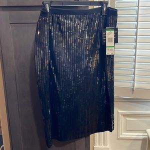 Jones New York Black Sequin High Waist Midi Skirt